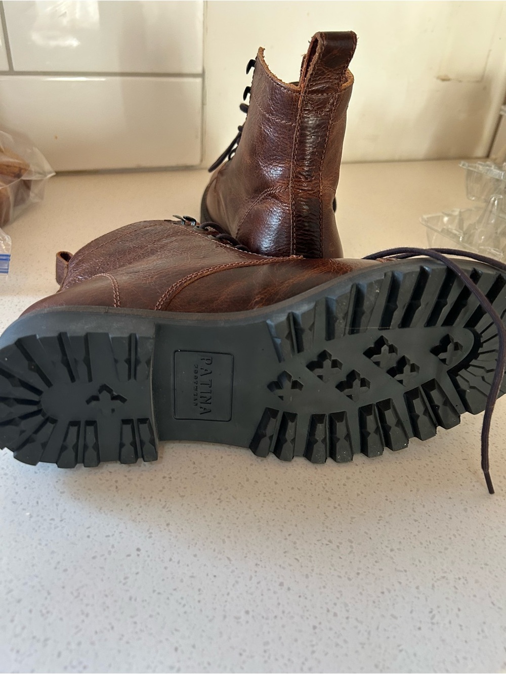 Men's Brown Leather Lace-Up Cap-Toe Boots - Picture 3 of 5